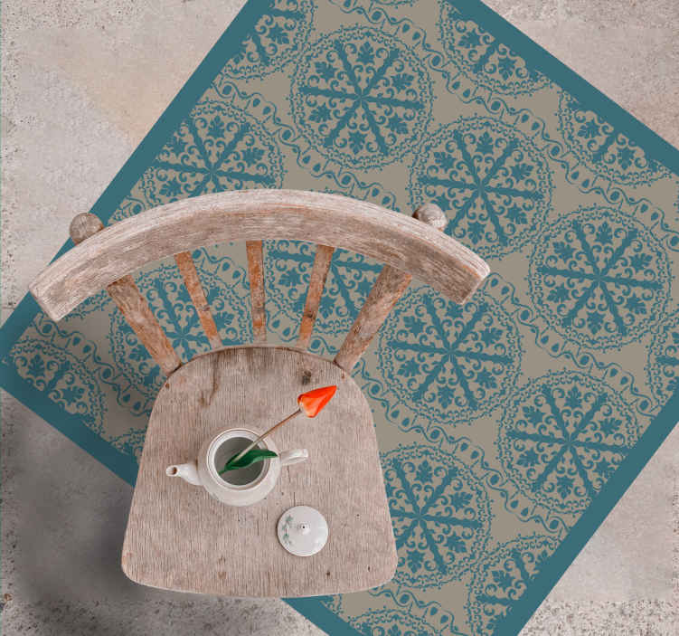 Alfombra de vinilo vintage Patrón único azul y gris