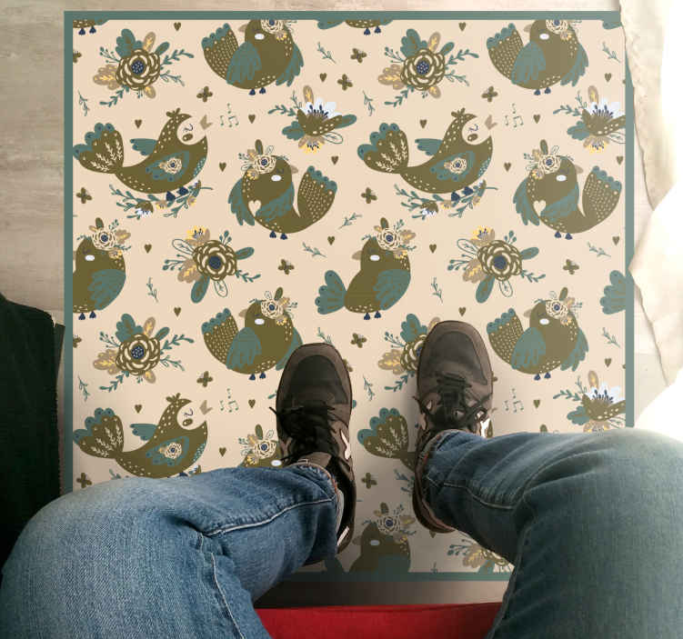 Fugle og blomster orientalsk mønster vintage tæppe - TenStickers