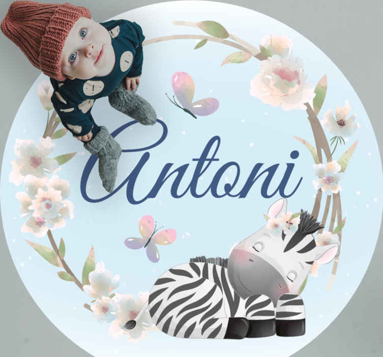 Tapis vinyle chambre bébé bébé zèbre personnalisé avec nom - TenStickers