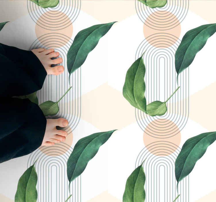 Alfombra vinílica naturaleza patrones geométricos de hojas - TenVinilo