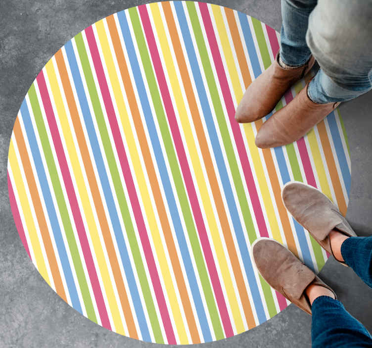 Tappeto in vinile forma rotonda Motivo a righe multicolori orizzo