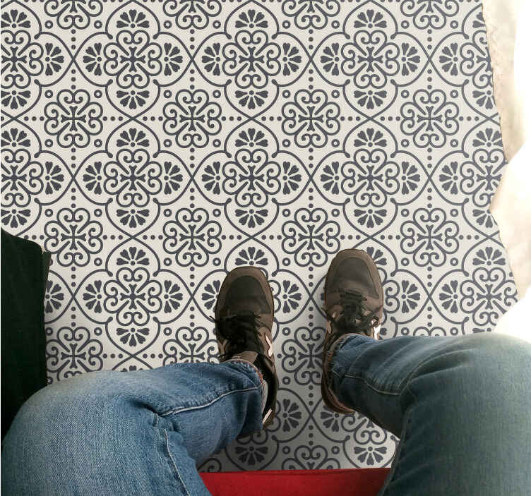 Béžový a čierny kvetinový kachľový koberec - Tenstickers