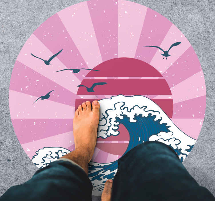 Tappeto in vinile stile retro/vintage La grande onda retrò rosa