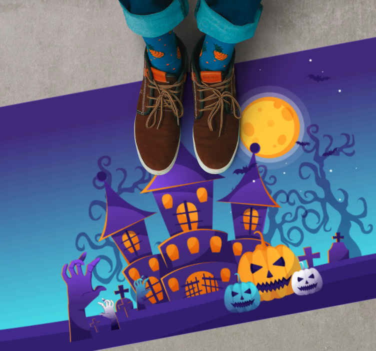 Haunted Castle Scene halloween vinyl rug - TenStickers