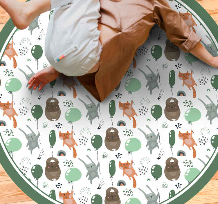 Alfombra vinílica infantil globos de animales juguetones - TenVinilo