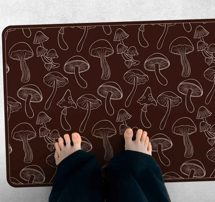 Tappeto in pvc con fiori e piante Funghi bianchi sfondo marrone