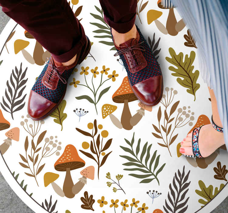 Heerlijk paddenstoelenmotief vinyl tapijt bloemen en planten - TenStickers
