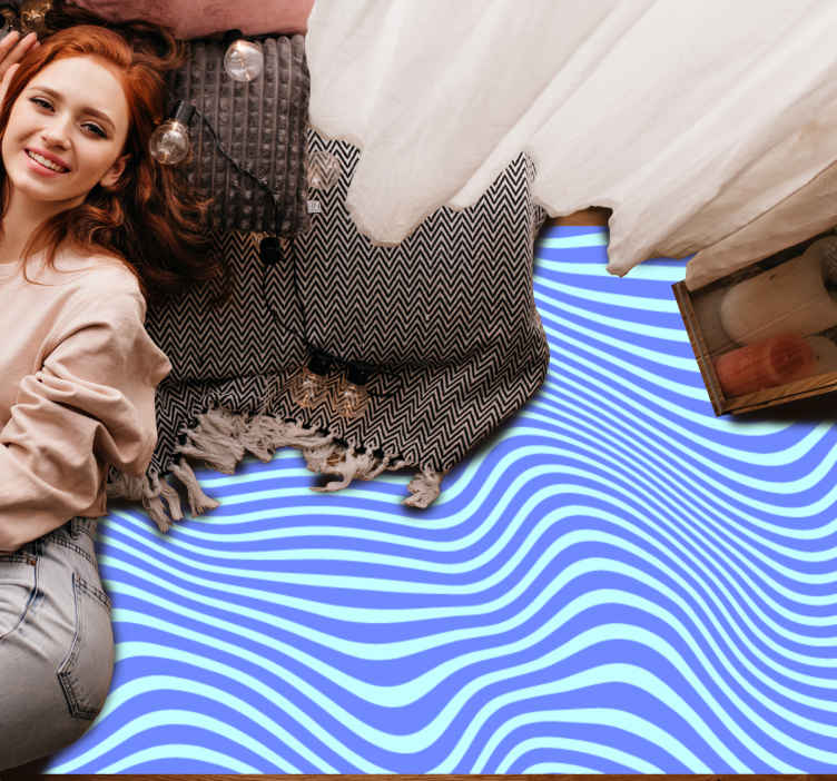 Tappeto in vinile stile retro/vintage Linee ipnotiche azzurre e v