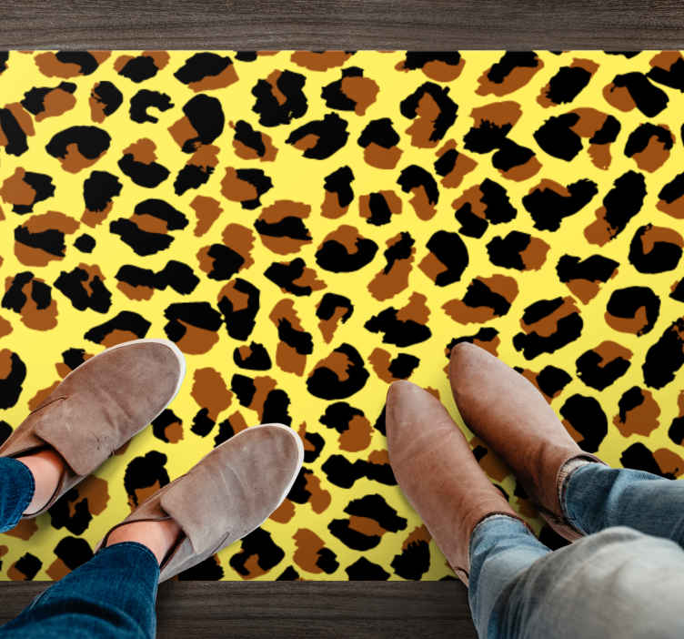Svart och gult leopardmönster vintagematta - Tenstickers