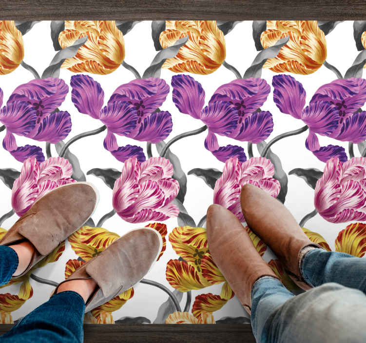 Tappeto in pvc con fiori e piante Motivo a tulipani viola, gialli