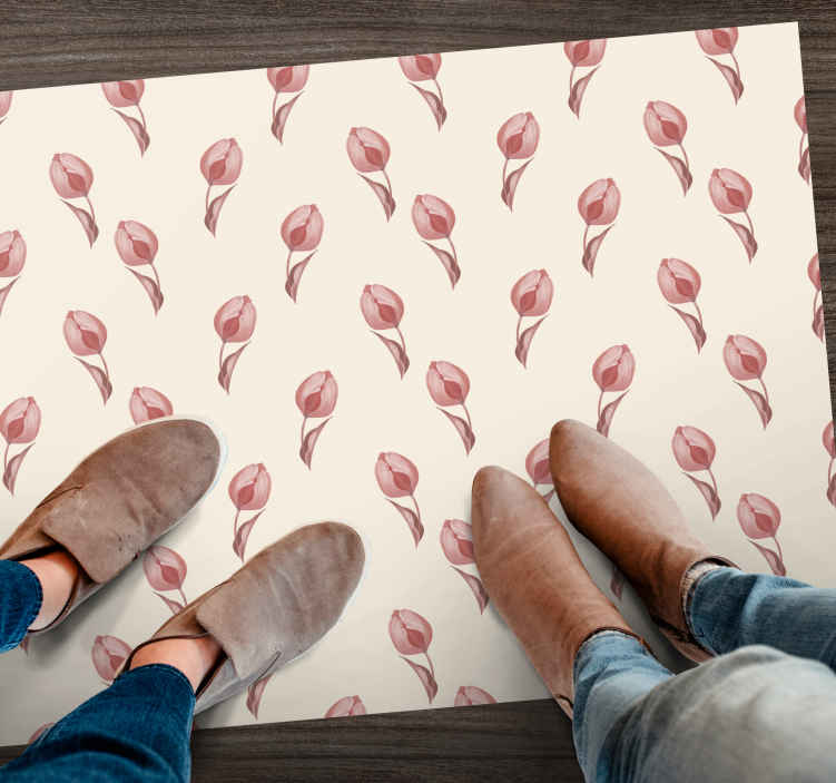 Tappeto in pvc con fiori e piante Motivo a piccoli tulipani rosa