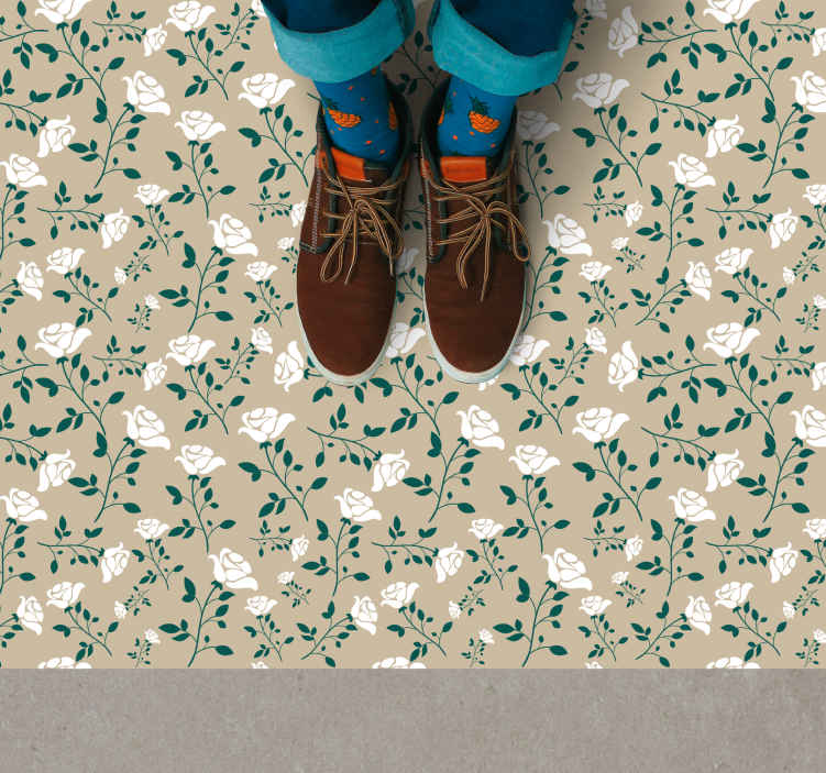 White vintage rose pattern flower rug TenStickers