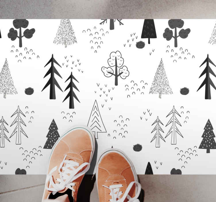 Tapis vinyle salon Arbres minimalistes blancs - TenStickers
