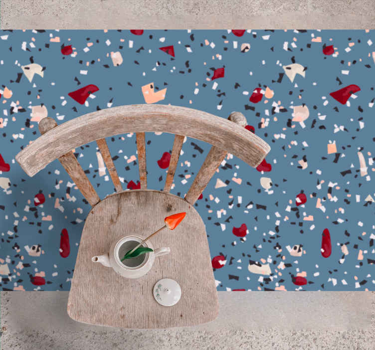 Tappeto in vinile per salone Motivo terrazzo blu scuro