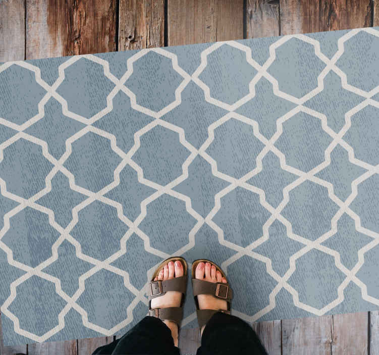 Geometric Blue Motif tile vinyl rug - TenStickers