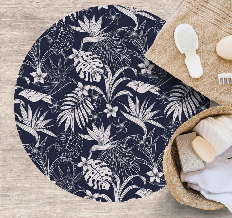 Gray tropical Hamptons pattern floral rug - TenStickers