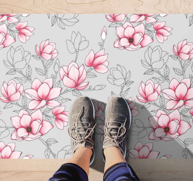 Monta vaaleanpunaista magnoliaa kukka vinyylimatto - Tenstickers
