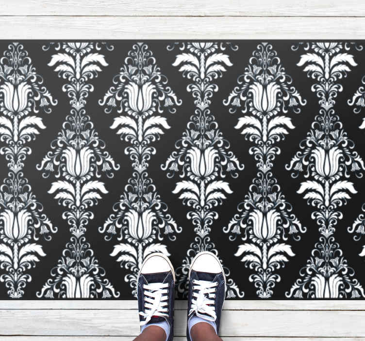 Tappeto in pvc con fiori e piante Nero provinciale francese