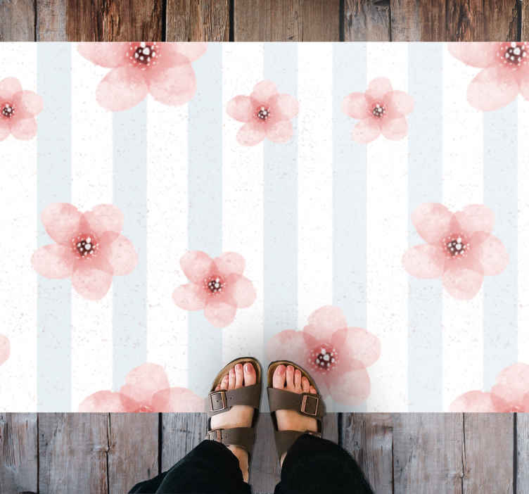 Tappeto in pvc con fiori e piante Righe shabby chic