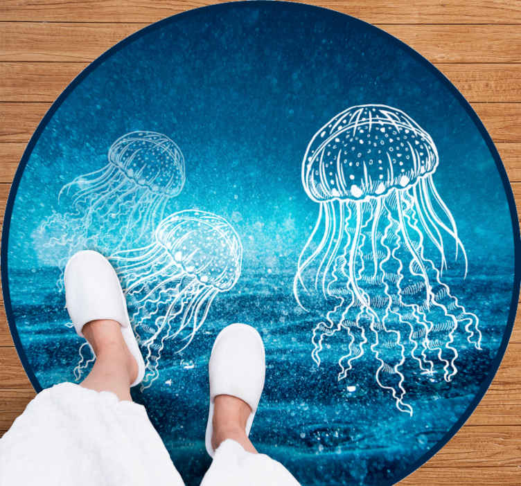 Blue and white jellyfish bedroom rug TenStickers