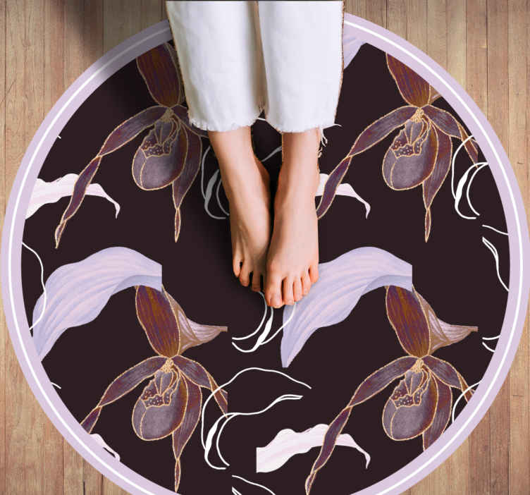 Tappeto in pvc con fiori e piante Fiore di orchidea viola in stil
