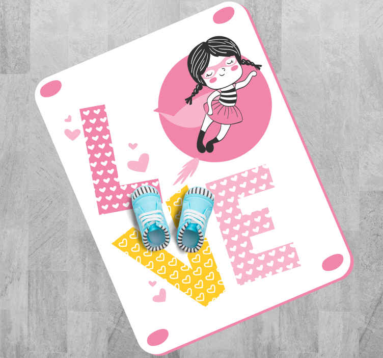 Tappeto in vinile bambini Vestito rosa da ragazza supereroe