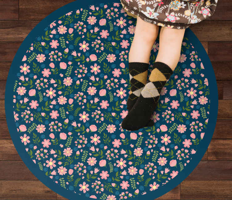 Tappeto in pvc con fiori e piante Stampa floreale 'floflo' blu