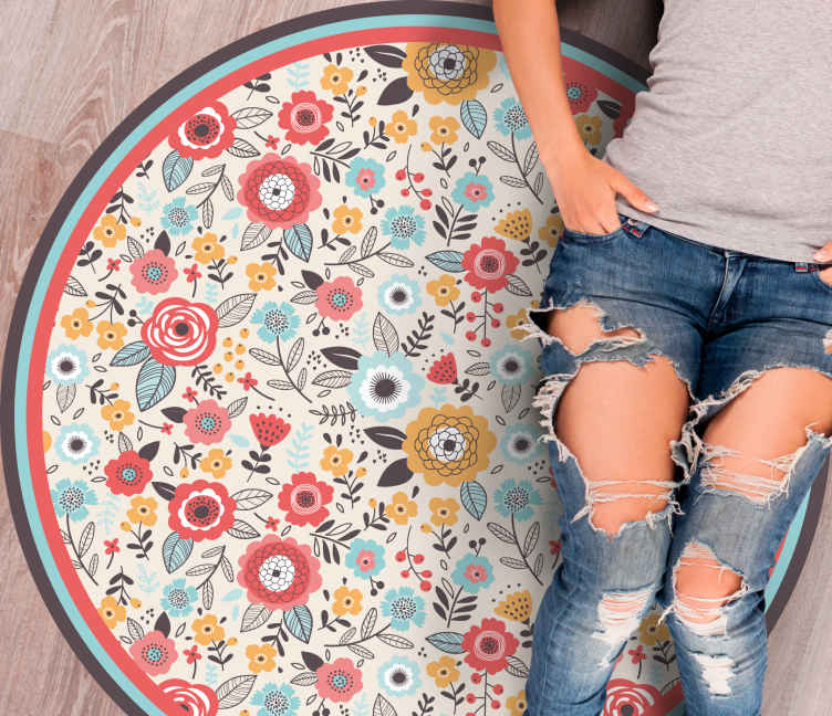 Circular design floral vinyl rug