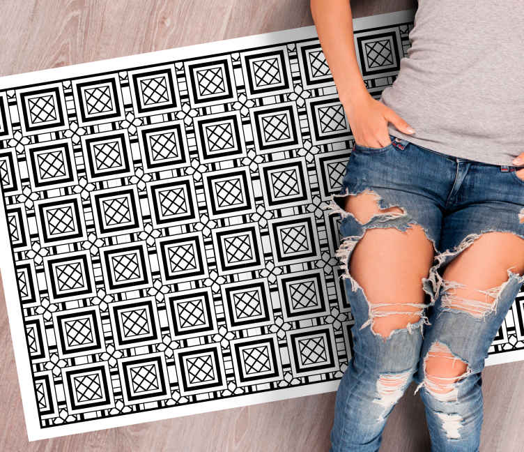 Tapete de ladrilho tipo ladrilho hidráulico preto TenStickers