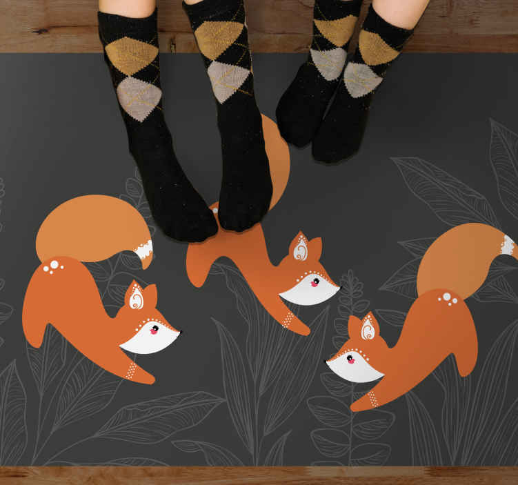 Playful Foxes Pattern animal vinyl rug - TenStickers