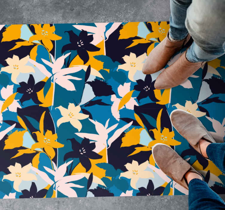 Floral Motif flower vinyl rug - TenStickers