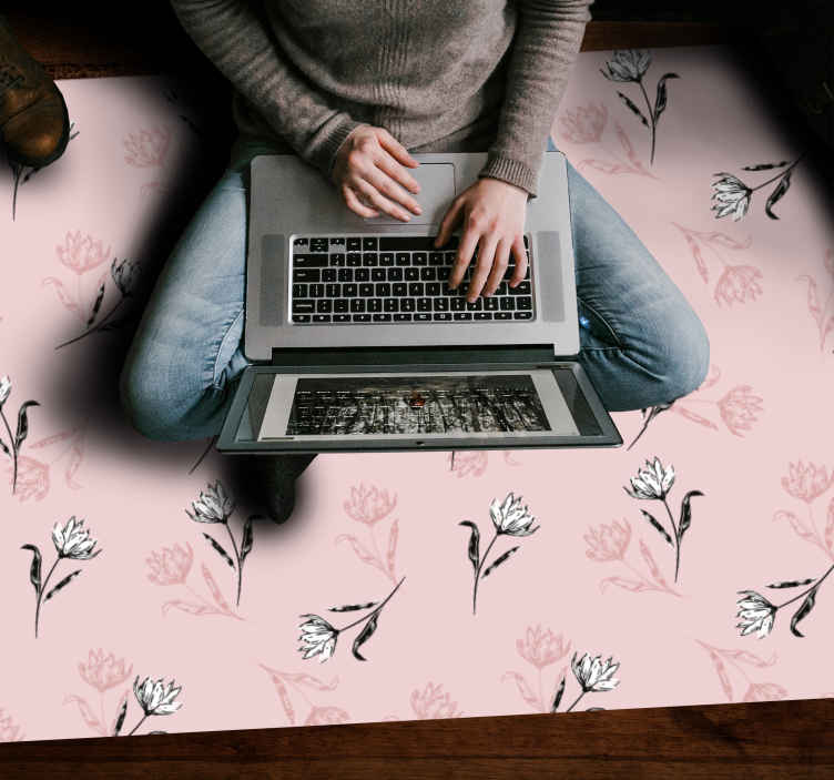 Floral Pink Background flower vinyl rug - TenStickers