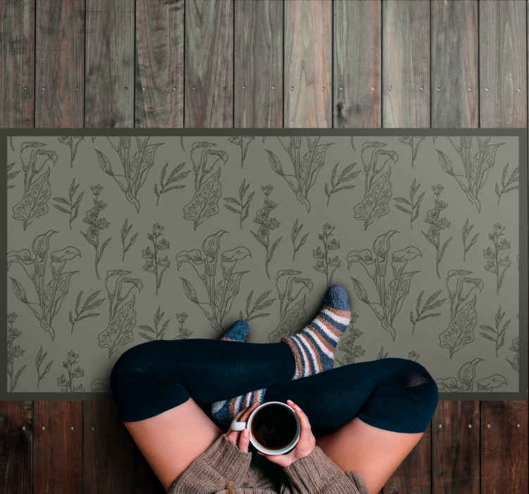 Tappeto in pvc con fiori e piante Motivo piante color kaki