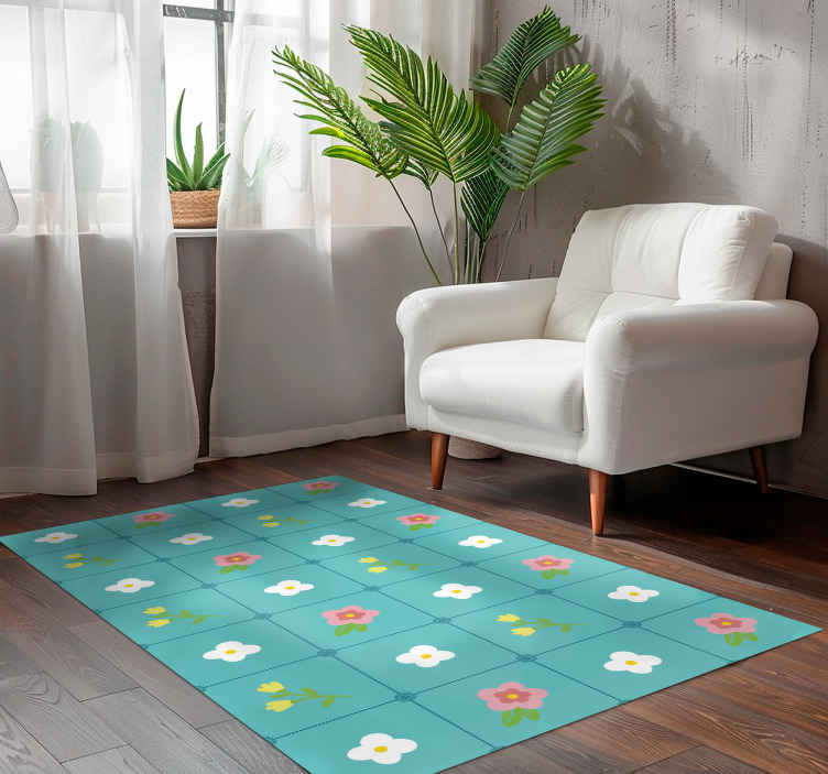 Bloemen tegelpatroon Vinyl vloerkleed  - TenStickers