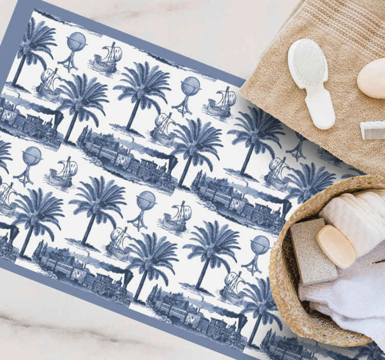 Tappeto in vinile stile retro/vintage Paradiso blu provenzale