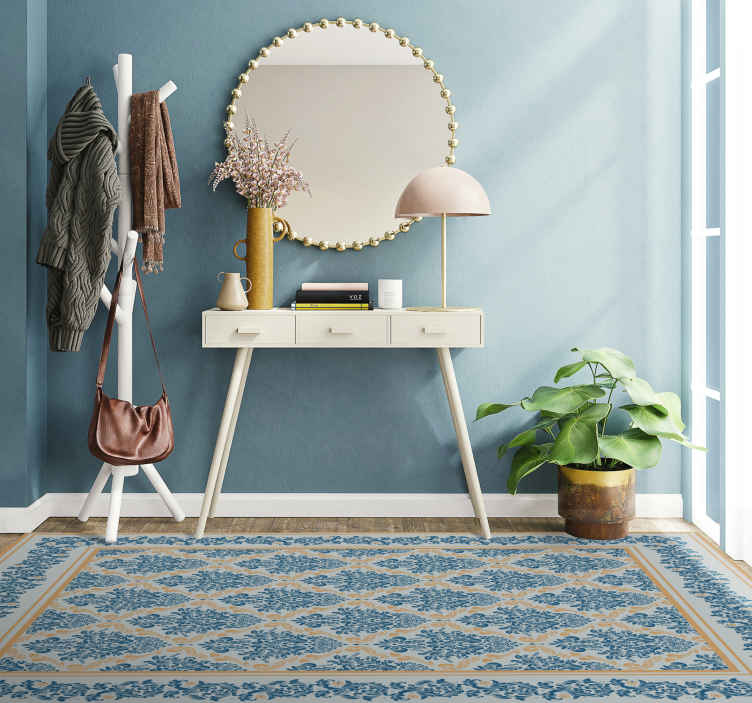 Tapis vinyle vintage style baroque bleu et jaune - TenStickers