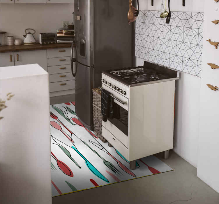 Alfombra de cocina cubiertos de colores - TenVinilo