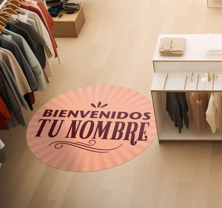 Alfombra vinílica redonda bienvenidos personalizable tienda - TenVinilo