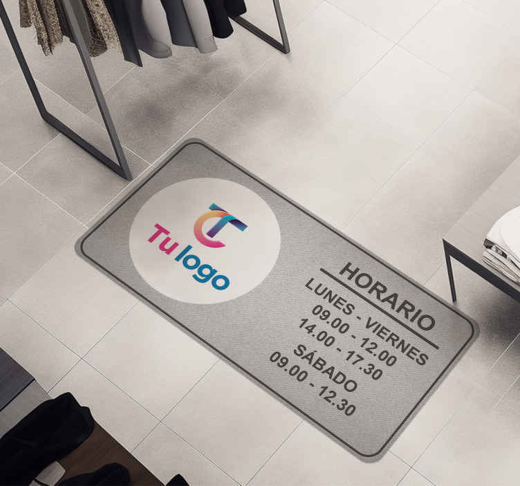 Alfombra vinílica gris horario y logo personalizado - TenVinilo