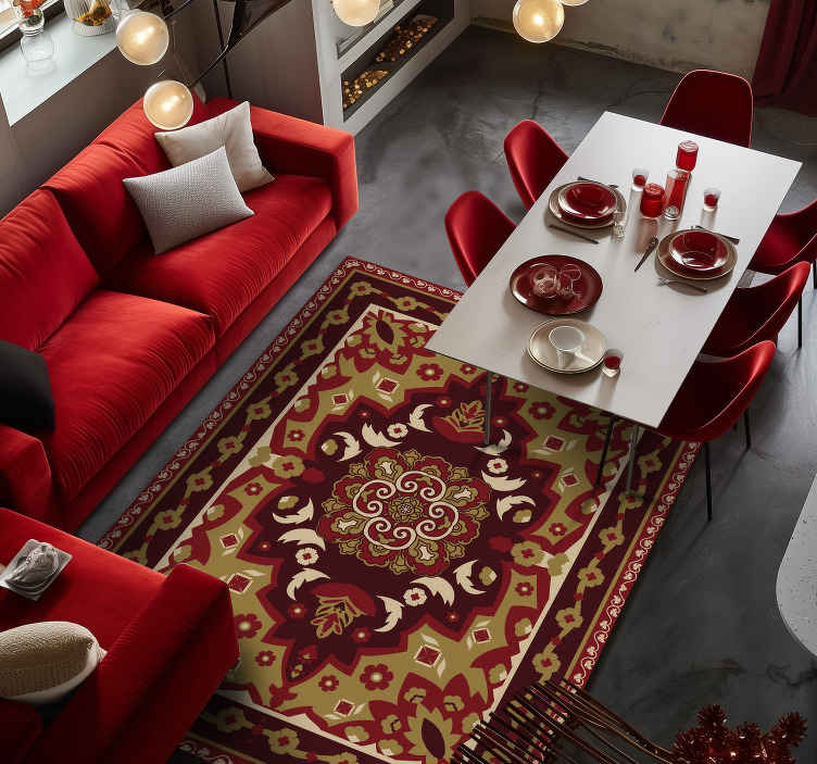 Floral geometric vintage design dining room vinyl rug - TenStickers