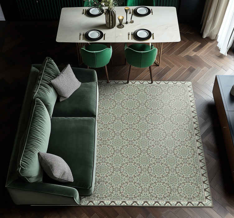 Alfombra vinílica comedor patrón de mosaico floral - TenVinilo