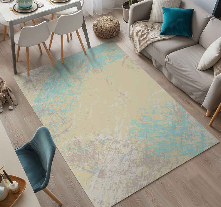 Alfombra vinílica comedor diseño abstracto ocre y azul - TenVinilo