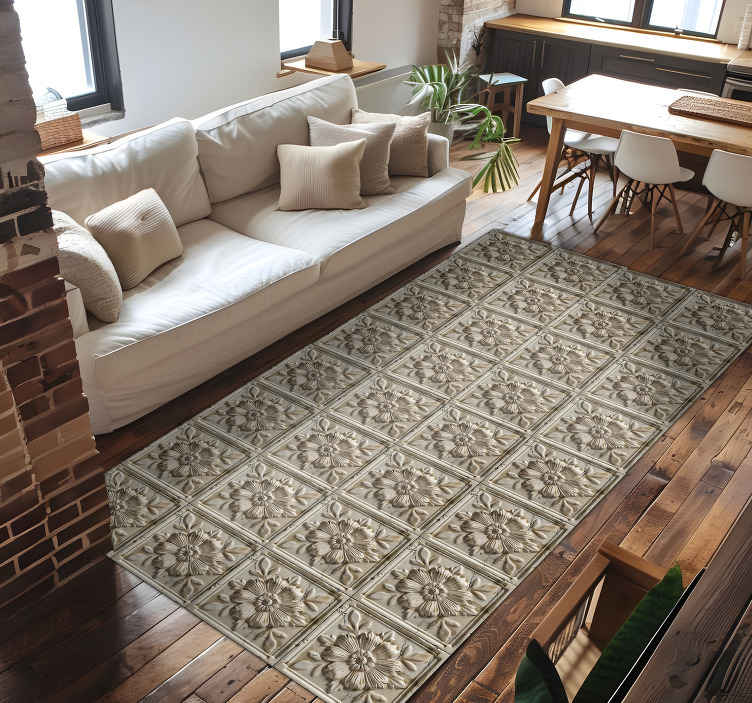 Alfombra vinilica beige azulejos antiguos - TenVinilo