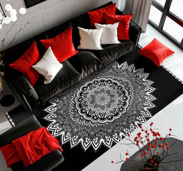 Vinyl Teppich schwarz blumenmandala-design - TenStickers