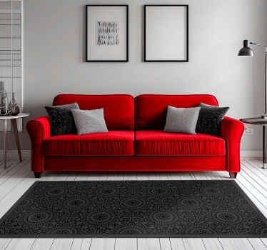 Mandala bloemen vinyl tapijt zwart - TenStickers