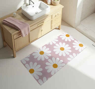 Tapis vinyle salle de bain marguerite sur fond rose - TenStickers