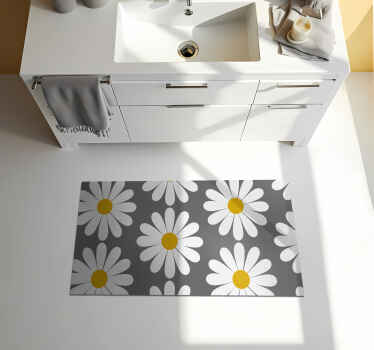 Daisy with a grey background bathroom vinyl rug - TenStickers