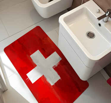 Tapis vinyle salle de bain drapeau suisse - TenStickers