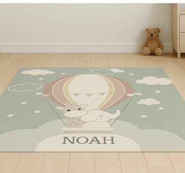 Kids vinyl rug pastel hot air balloon with name - TenStickers