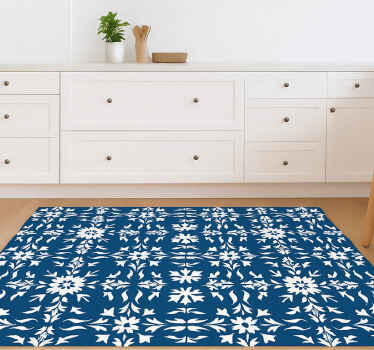 Wit betegeld patroon vinyl tapijt blauw - TenStickers